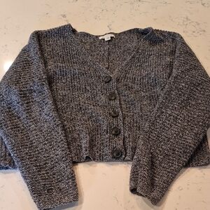American Eagle Outfitters Gray Marled Cropped Button Cardigan
